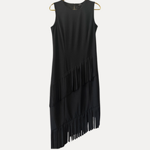 Load image into Gallery viewer, Asymmetric Blk Fringed dress