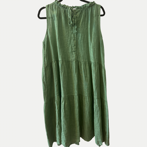 Green sleeveless linen dress